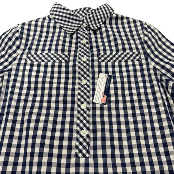 Vineyard Vines Navy White Gingham 100% Cotton Shirt Dress Size 0 New with Tags - Picture 4 of 8